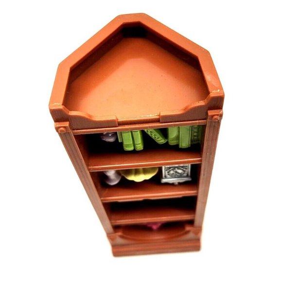 2005 Fisher-Price Loving Family Dollhouse Brown Corner Bookcase Book Shelf Curio - Picture 6 of 6